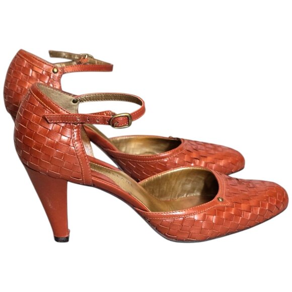 Retro ANTONIO MELANI Burnt Orange Woven Leather Heel sz 8 - Picture 2 of 8
